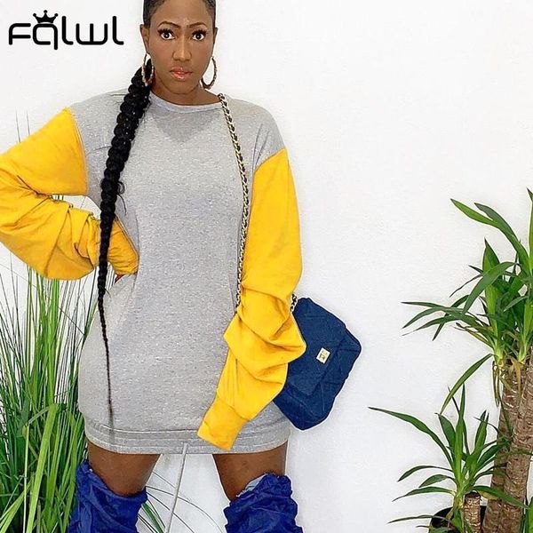 

casual dresses fqlwl oversized long sleeve t shirt dress women fall 2021 winter mini female patchwork loose sweatshirt streetwear, Black;gray