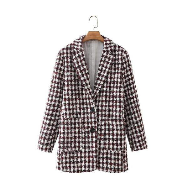 

women's suits & blazers junwu autumn red houndstooth blend single-breasted suit collar pocket split long sleeve loose jacket high stree, White;black