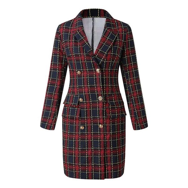 

women's wool & blends 2021 fashion fall tailored coat women slim double breasted plaid for lady spring clothes, Black