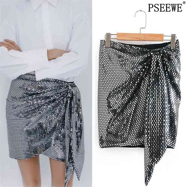

silver sequin mini skirt women winter knot shiny glitter high waist s ladies vintage christmas 210519, Black