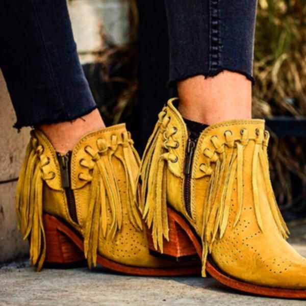 

boots nice women fringe western booties female casual suede low heel round toe shoes ankle zipper platform, Black