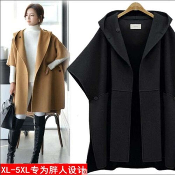 

women's cloak woolen coat autumn and winter fat mm thin, Black;brown