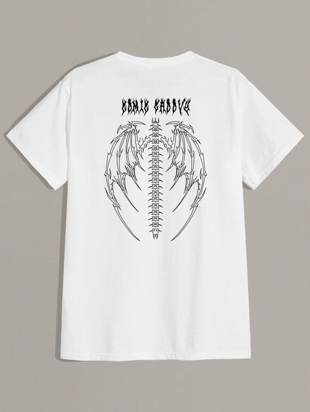 

romwe guys wings & skeleton graphic tee y0bw#, White;black