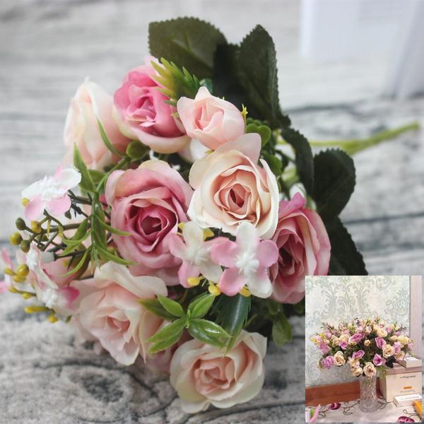 

decorative flowers & wreaths artificial 13 heads/bouquet small bud silk roses simulation green leaves home vases autumn decora for wedding