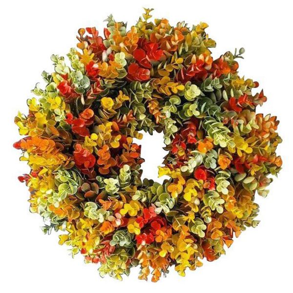 

decorative flowers & wreaths autumn front door eucalyptus wreath thanksgiving fall artificial round farmhouse hanging decoration 35cm