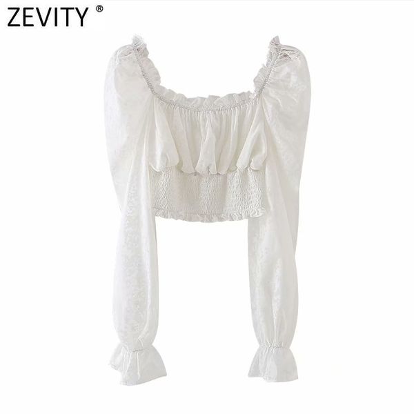 

zevity women agaric lace square collar hem elastic short smock blouse female ruffles casual shirt chic blusas ls7556 210419, White