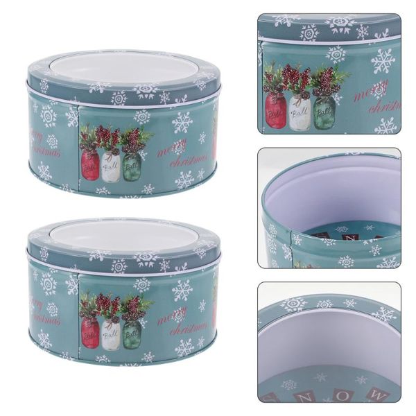 

gift wrap 2pcs christmas round food grade tin boxes cartoon party favor (sky-blue)