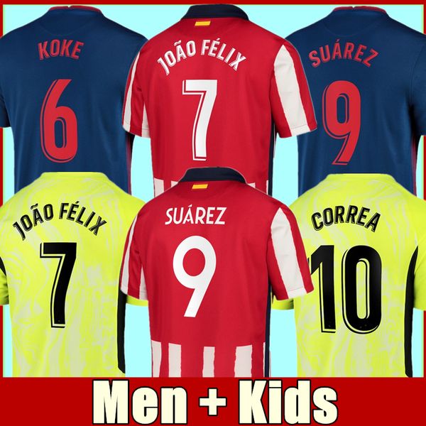 

21/22 joÃ£o fÃ©lix atletico soccer jerseys de madrid 2021 suarez correa koke dembÃ©lÃ© carrasco m.llorente men kids kit football jersey, Black;yellow
