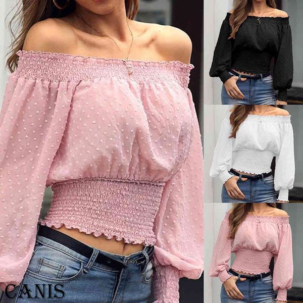 

women's t-shirt women off shoulder ladies casual long sleeve slim blouse tee shirt vhaa, White