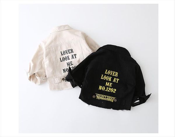 

2 9 year baby spring autumn black beige boy denim jacket children windbreaker kids letter printing coat costume, Blue;gray