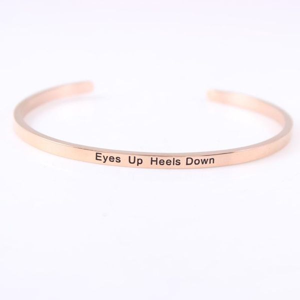 

bangle 316l stainless steel inspirational mantra bracelet engraved eyes up heels down rose gold color for women, Black