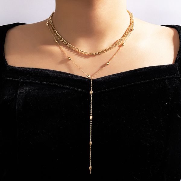 Collana con ciondolo geometrico romantico per donna Semplice catena in maglione multistrato in lega d'oro Regalo di gioielli per feste femminili