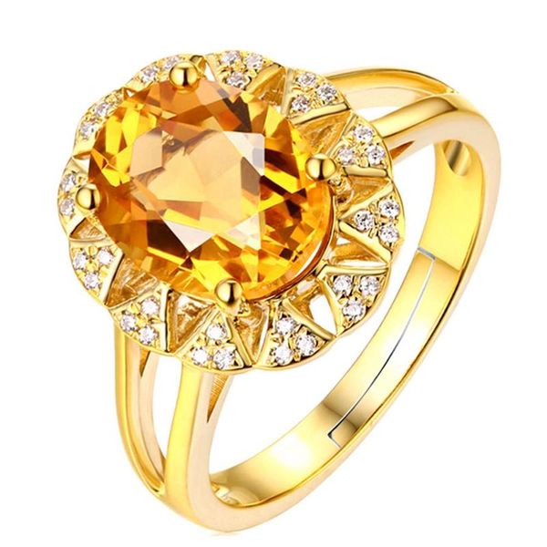 

cluster rings big citrine gemstones zircon diamonds for women crystal 14k gold color party luxury jewelry bijoux bague fashion gifts, Golden;silver