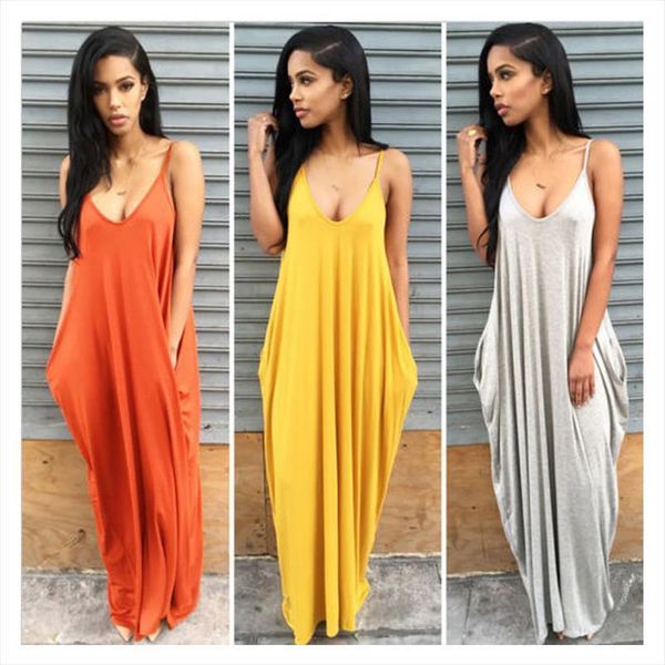 

fast floor length fashion summer womens dress beach irregular suspenders deep pocket lady spaghetti strap maxi, Black;gray