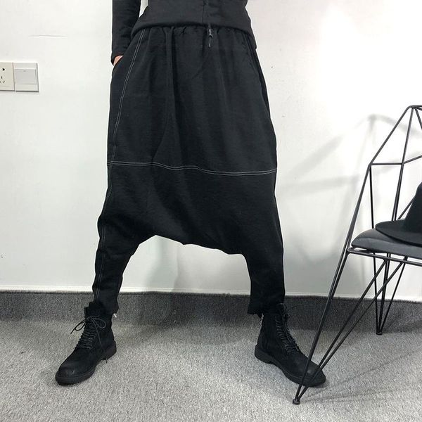

men's pants s-6xlspring and autumn designers baggy crotch asymmetrical hanging haren nine-point, Black