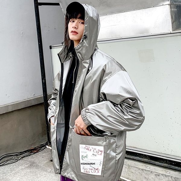 

spring korean version of the campus style fashion trend casual men's long-sleeved loose hooded multi-pocket lapel jacket1, Black;brown