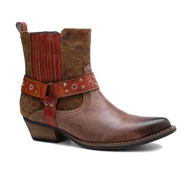 

boots iliyah vintage bohemian ankle cowboy women shoes genuine leather slip on 2021 woman winter botas mujer, Black