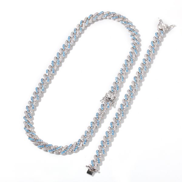 

hiphop set jewelerys,diamond neckalce cuban chains bracelet, new micro-inlaid navy blue zircon cuban chain neckalce bracelet 8mm nnt136, Silver