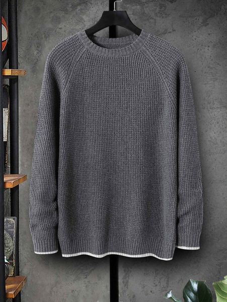 

men contrast trim raglan sleeve sweater q47t#, White;black