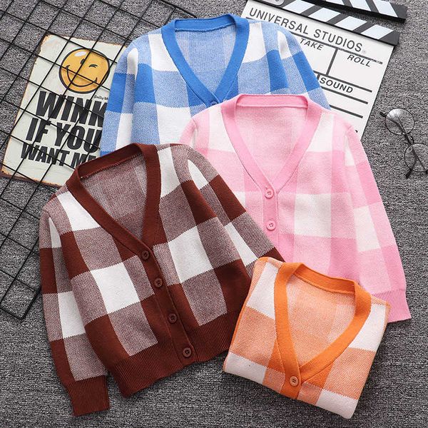 

1-7yrs baby boys girls grid children clothing spring autumn boy girl long sleeve knitted kids cardigan coat, Blue