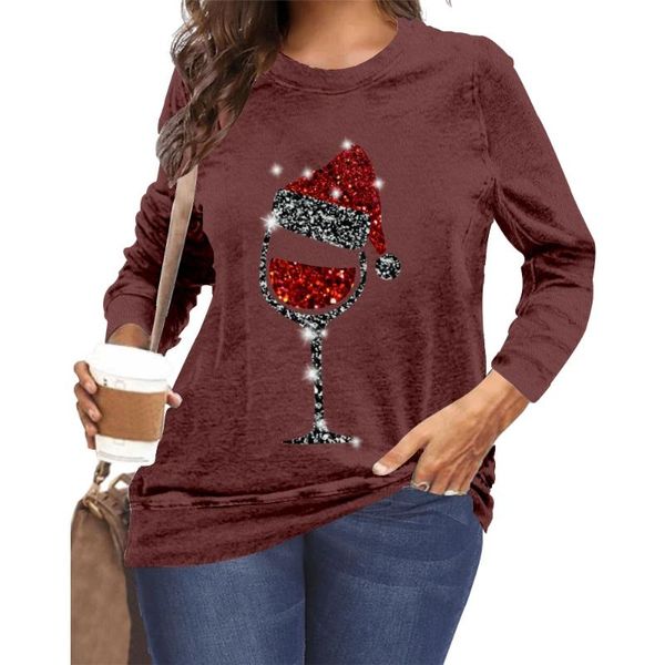 

women's hoodies & sweatshirts 3d sweatshirt christmas red wine glass shiny santa claus 2021 plus size trend loose long-sleeved round ne, Black