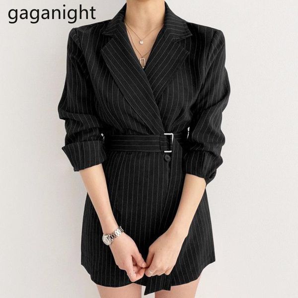 

gaganight elegant women notched bodycon blazer mini dress with sashes 2021 spring ladies long sleeve party suit dresses casual, Black;gray