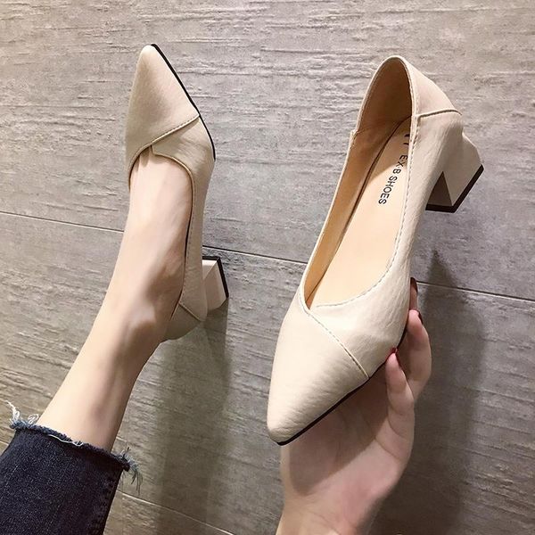 

dress shoes ol office lady women pumps yellow boat pointed toe square heeled medium spring autumn black 8269g