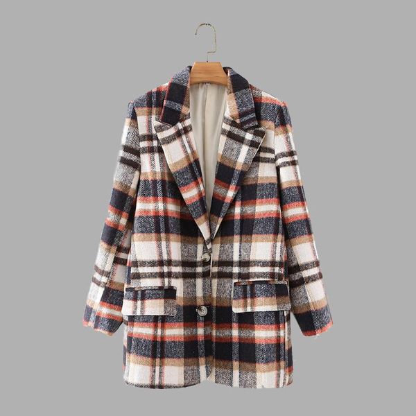 

women's wool & blends korean version japanese overcoat autumn winter fashion temperament plaid lapel long sleeve single-breasted thicke, Black