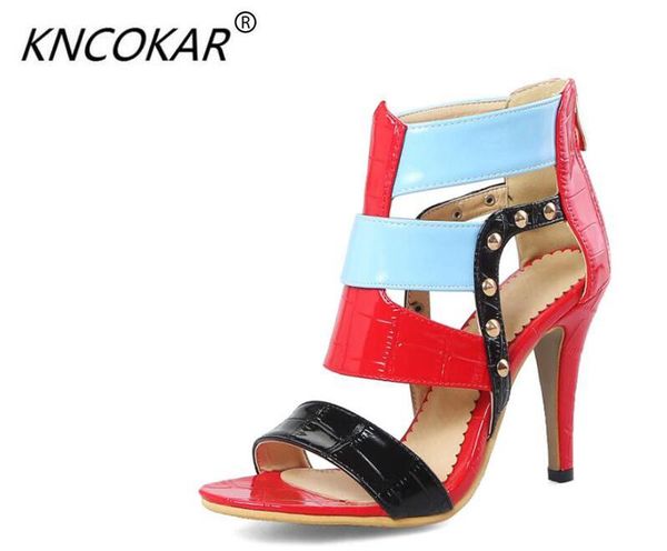 

roman sandals rivets with matching color high heels women's shoes large size foreign trade, Black