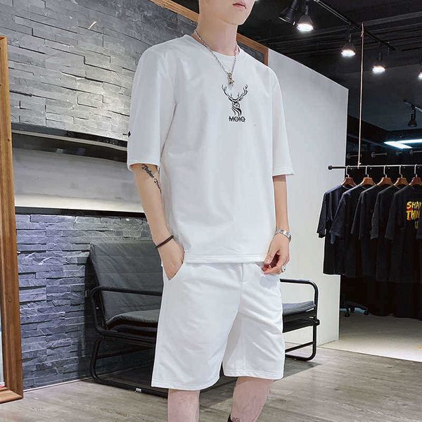 

sleeve tracksuits suit men's korean fashion summer t-shirt casual sportswear short pants, Gray
