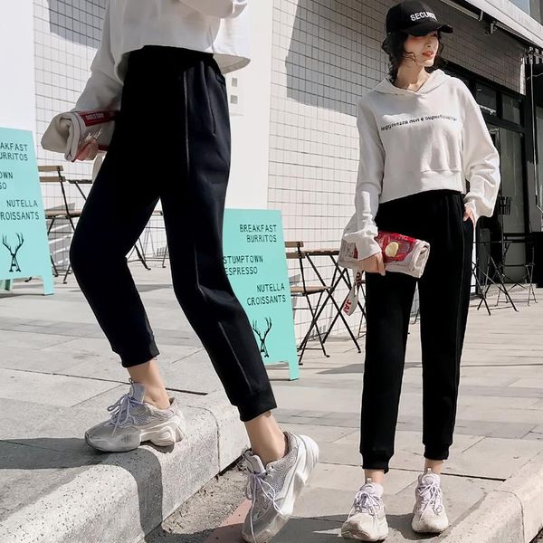 

women's pants & capris fashion women loose casual ankle-length harem 2021 spring female thick warm fleece high waist trousers bottoms, Black;white