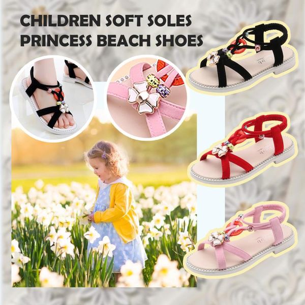 

sandals children girls beach solid summer flat slippers breathable soft-soled non-slip wearable baby kids princess shoes -12y, Black;red