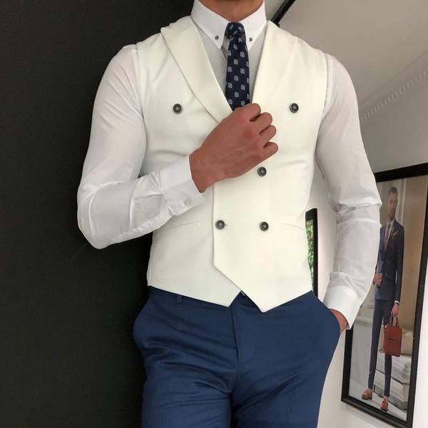 

men's vests slim fit men vest with double breasted for wedding prom ivory single one piece man suit waistcoat peaked lapel custom waist, Black;white