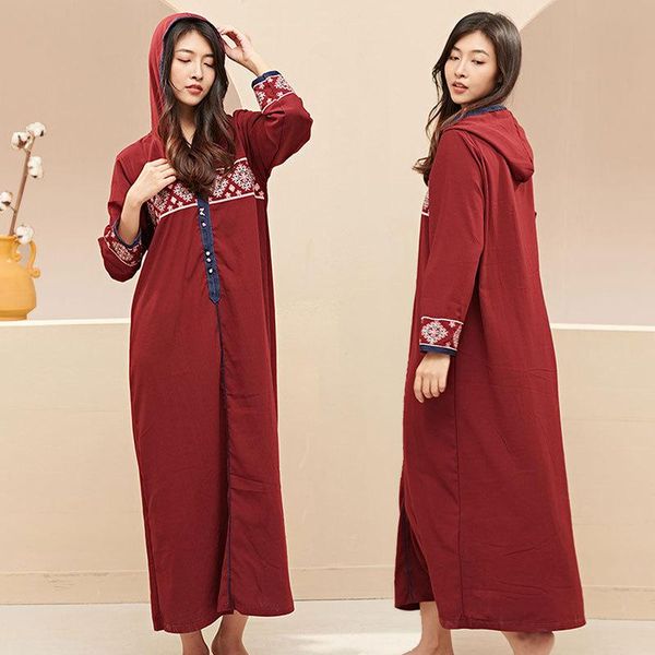 

ethnic clothing muslim embroidery hooded dress abaya dubai turkey islam african long dresses for women robe de moda musulman femme, Red