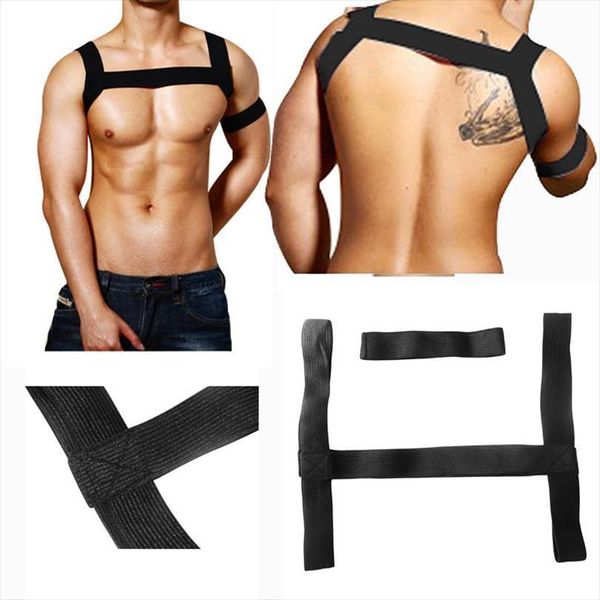 

elastic bandage straps short shirt men lash harness performance pack stretch take exercise wild clubwear vest, White;black