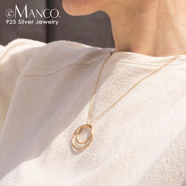 

pendants e-manco long chain slide pendant necklace for women cross circle 925 sterling silver statement necklaces gold color fine jewelry, Black