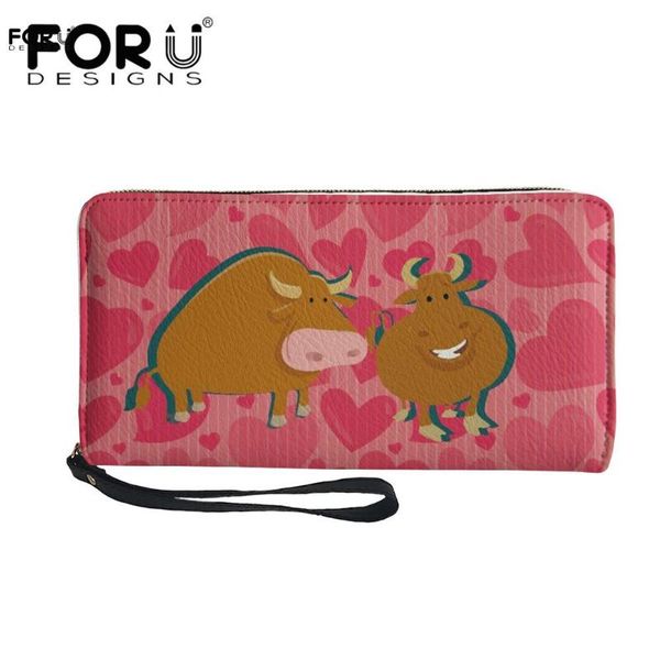 

wallets forudesigns long ladies leather wallet cute cartoon cow couple pattern wristband women portable party coin money purse, Red;black
