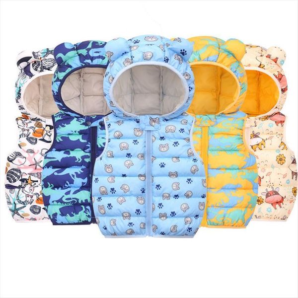 

winter autumn kids vests warm waistcoats children boys girls hooded zipper thin vest sleeveless down jacket coats, Camo