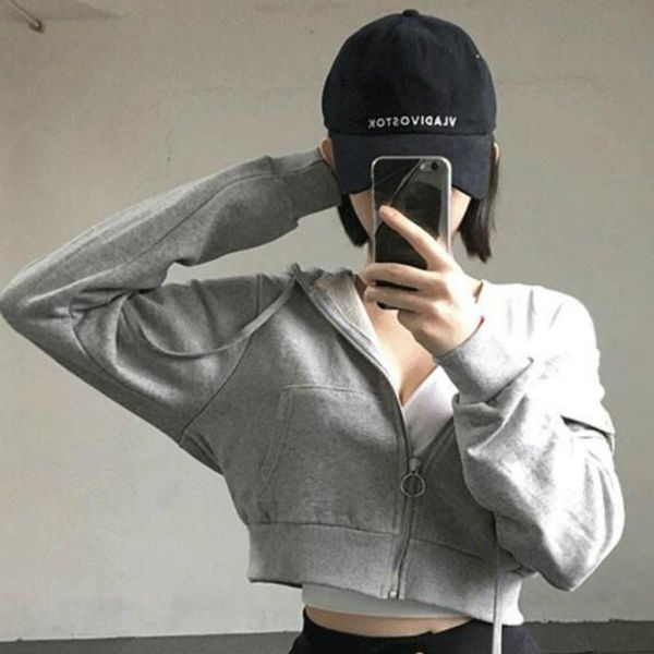 

women's jackets women solid short style zipper slim clothing harajuku autumn trendy coat simple all-match thin long sleeve womens jacke, Black;brown