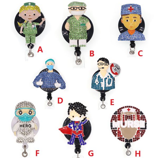 

medical key rings male nurse doctor murse rhinestone retractable id holder for name accessories badge reel with alligator clip, Slivery;golden