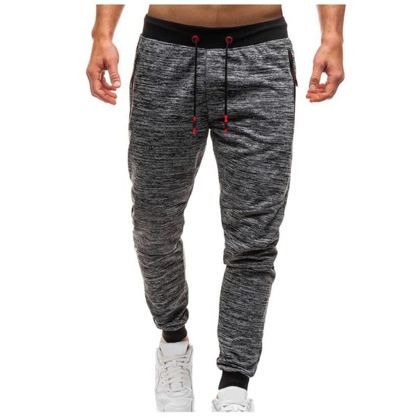 

men's pants casual jogging mid-waist sports drawstring sweatpants with zipper pockets tracksuit trousers male, Black