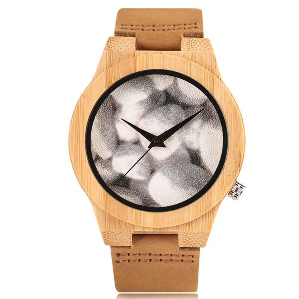 

wristwatches redfire irregular frosted black white display bamboo watch for men women quartz genuine leather wooden timepiece, Slivery;brown