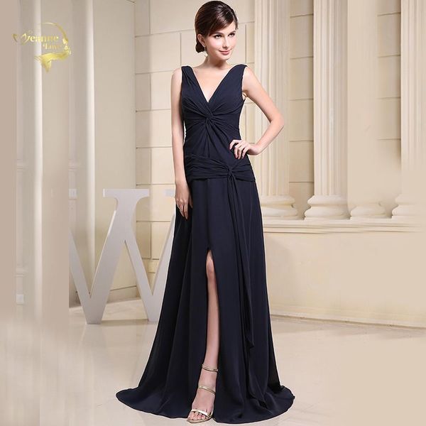 

party dresses navy blue v neck split skirt evening chiffon criss-cross formal prom gown vestidos longos celebrity, White;black