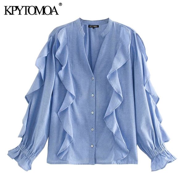 

women fashion with ruffle trims loose blouses long sleeve button-up female shirts blusas chic 210420, White