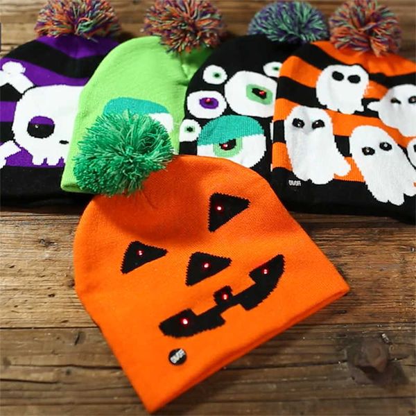 

led glowing knit cap skull ghost hat 2021 halloween decoration gift holiday hats fun party costume props
