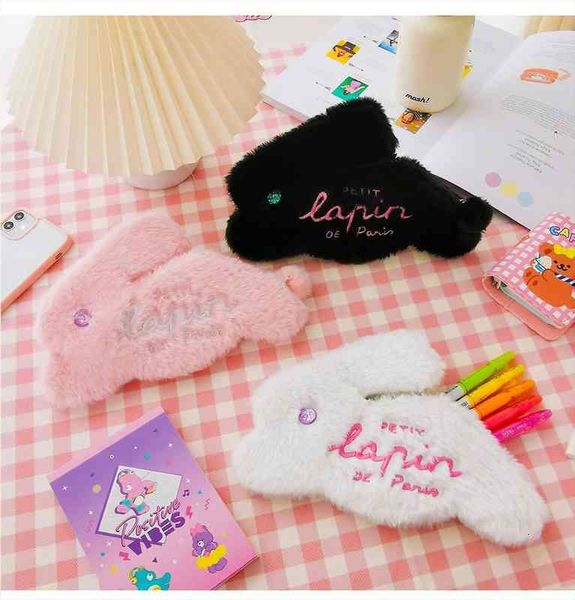 

bentoy milkjoy rabbit student pencil case fashion cute pen box girls cosmetic cases holder plush pocket flannel soft