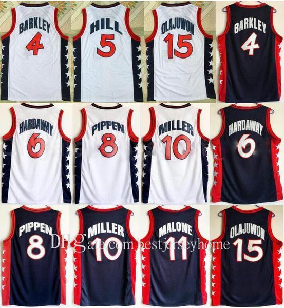 

1996 us dream team basketball hakeem olajuwon jersey penny hardaway charles barkley reggie miller scottie pippen grant hill karl malone, Black