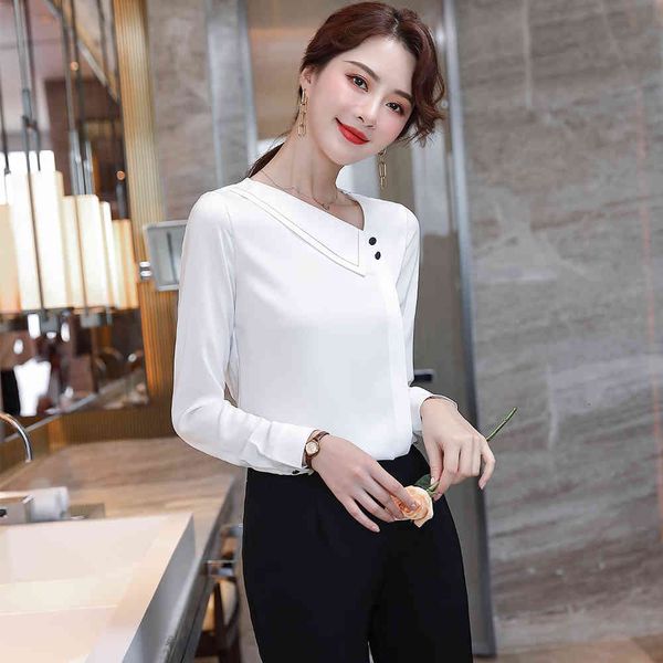 

mode white ladies apricot spring blouses full sleeve plus size 5xl formal office work shirt, Black