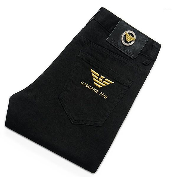 

men's jeans black spring cotton slim elastic ltaly eagle brand fashion business trousers male classic summer denim pants, Blue