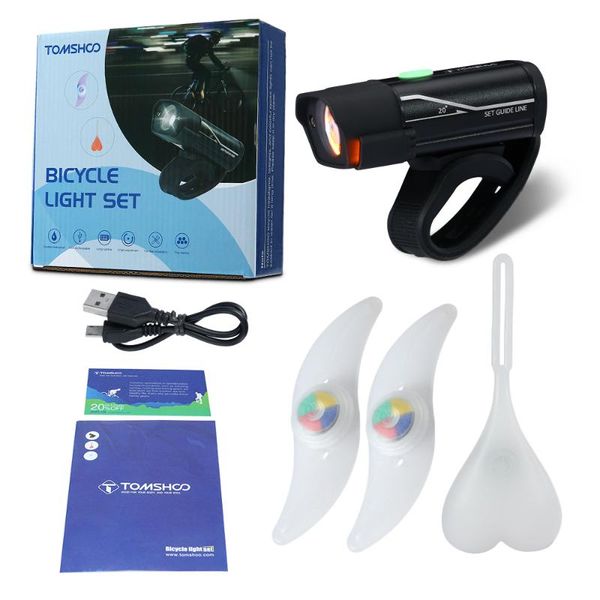 

bike lights 350lm usb rechargeable led headlight for bicycle with tail light and spoke set